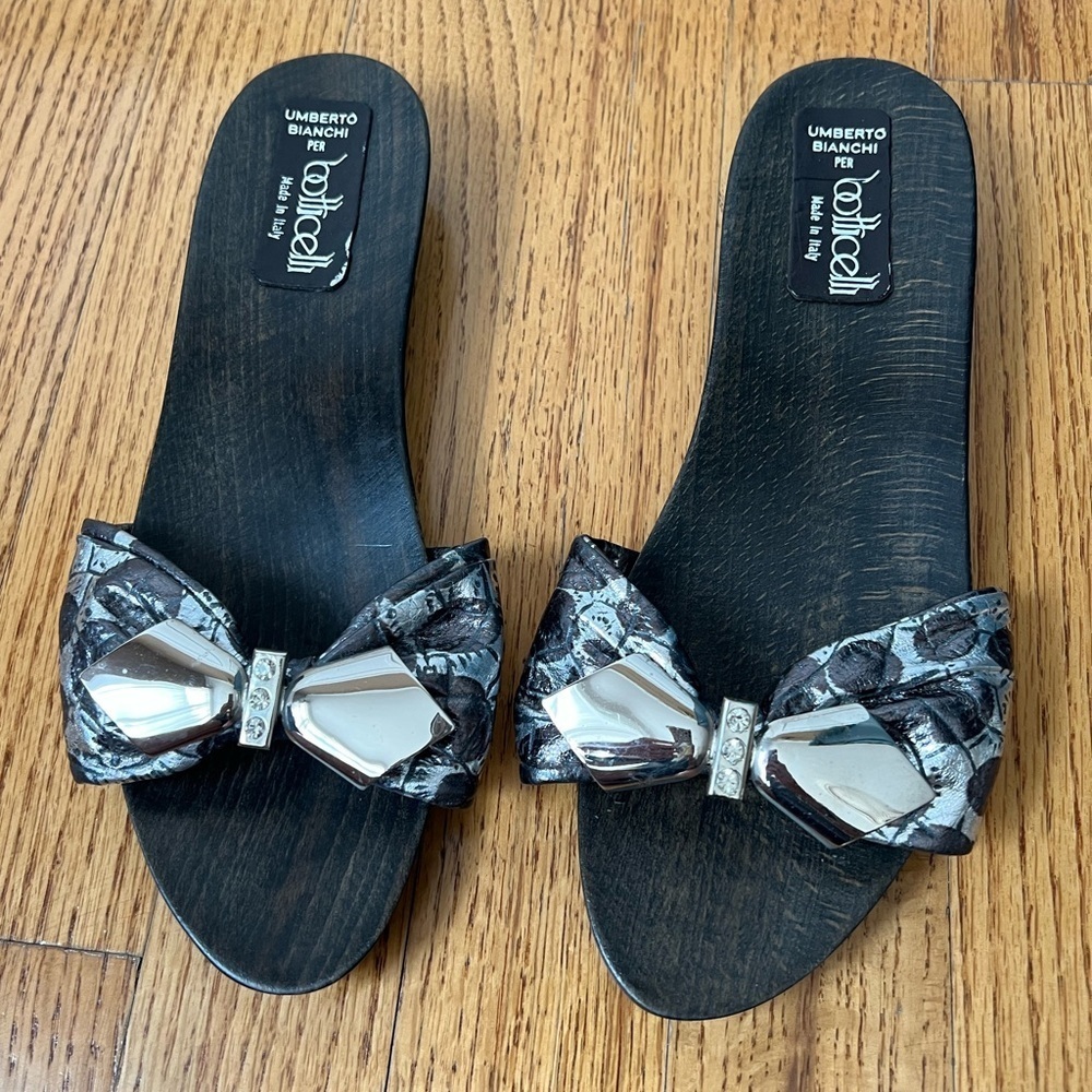 Umberto Bianchi per Roberto Botticelli Black Silver Women's Sandals Wooden